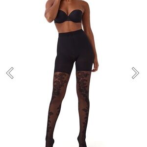 Spanx Tight-End Tights Comfortable Shaper Floral Tights Size B Very Black